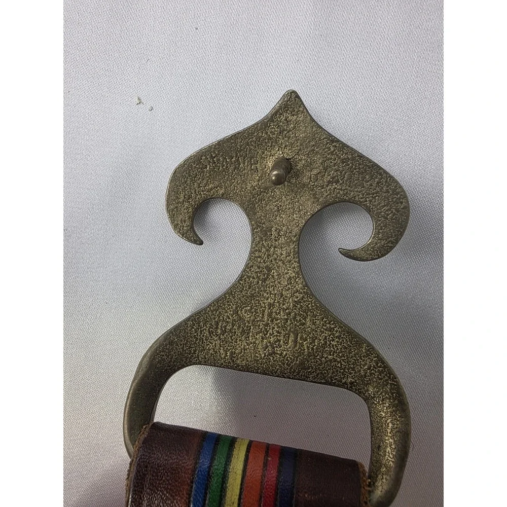 DUNCAN LAURIE Vintage Solid Brass Arrow BELT BUCKLE And Leather Belt 1971 Rainbo